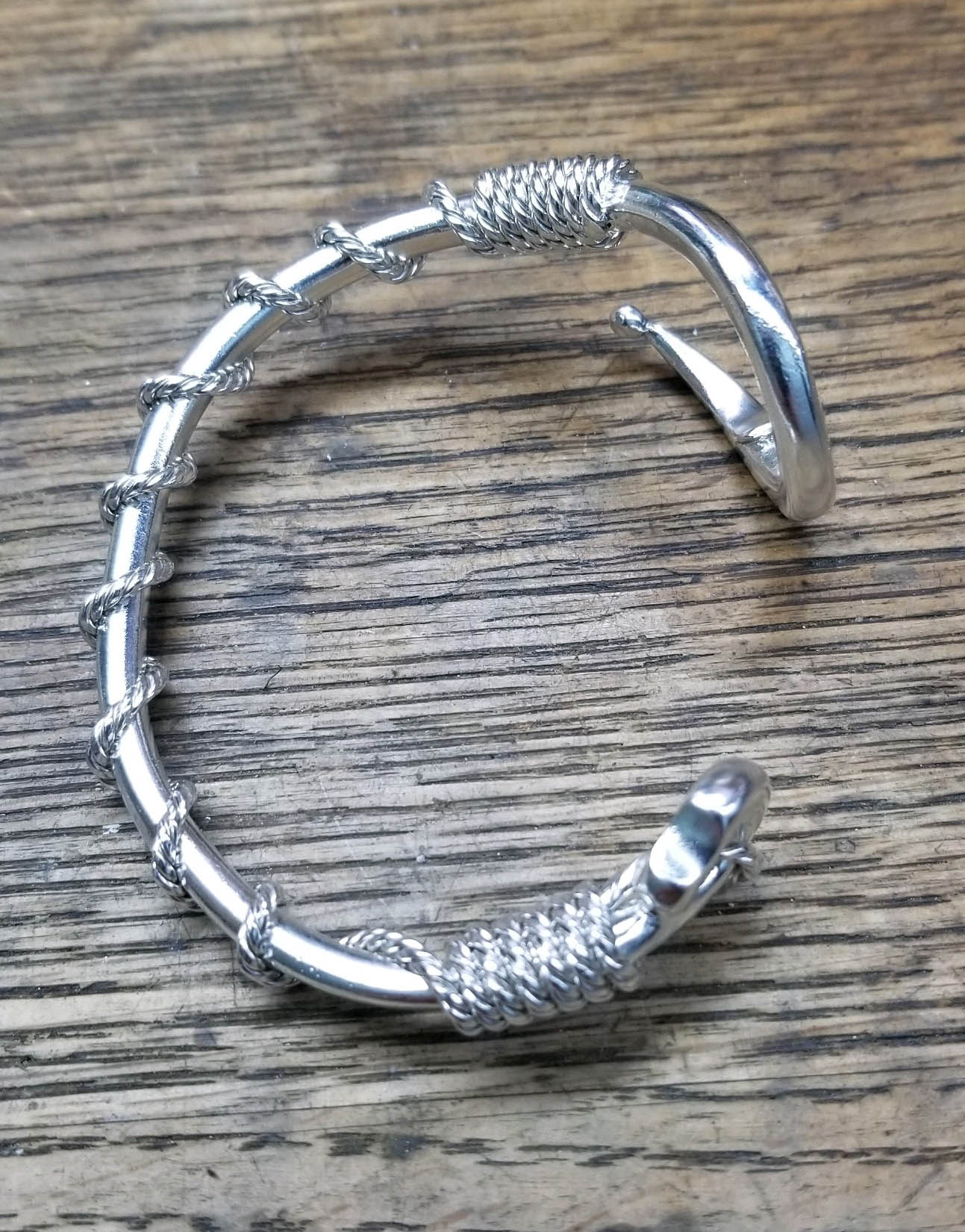 hook and rope sterling silver men's bracelet